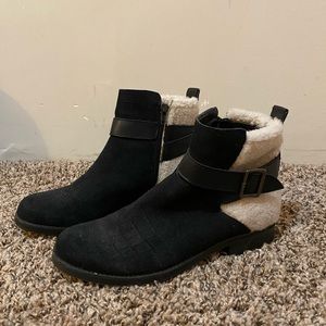 Anthropologie KDB Black Suede and Shearling Booties
